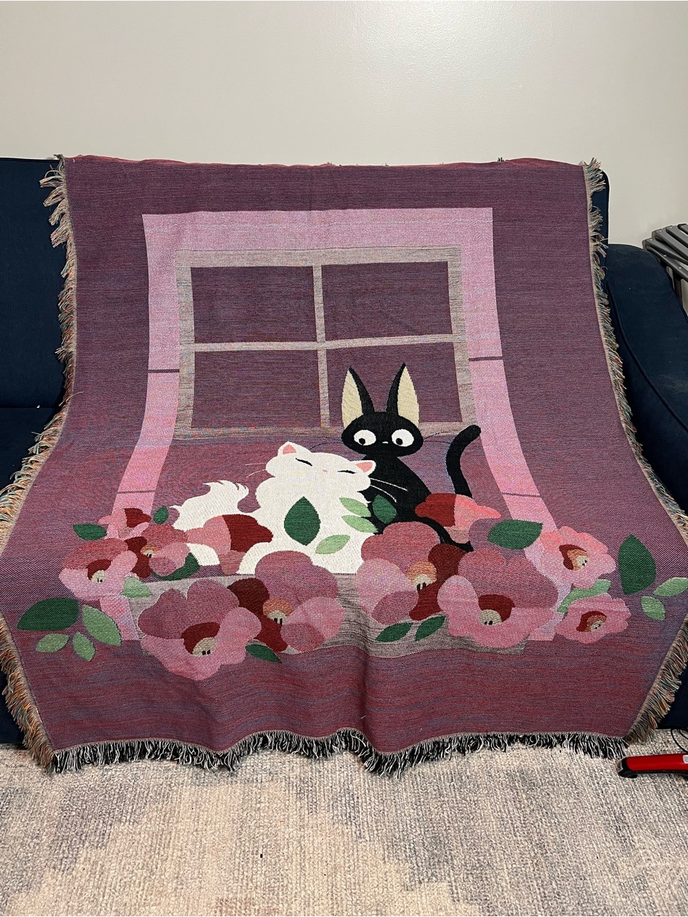 Official Studio Ghibli Kiki’s Delivery Service Jiji Woven Tapestry Throw Blanket